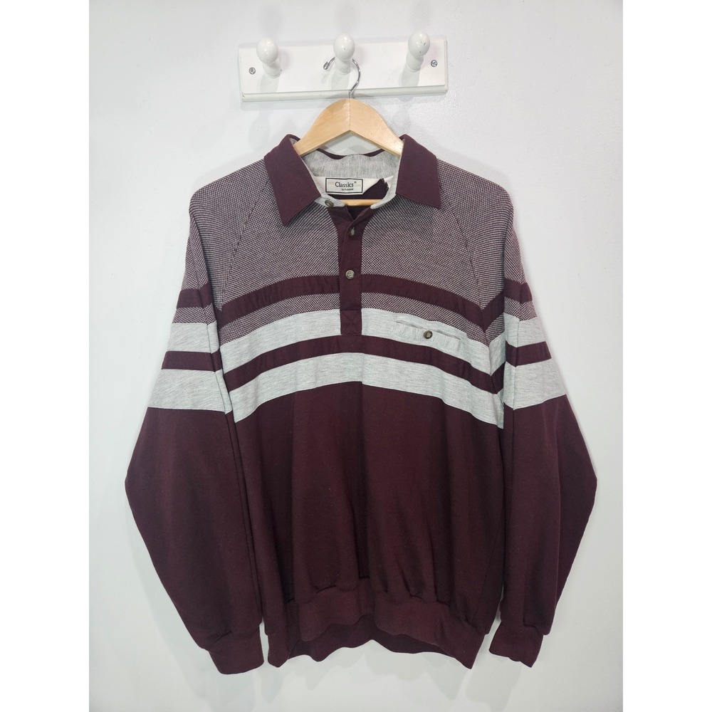 Classics by Palm Island Vintage Burgundy Striped Polo Sweatshirt XL Mens